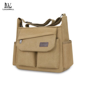 LouisWill กระเป๋าสะพายไหล่ของผู้ชายกระเป๋าผ้าใบหนากันน้ำกระเป๋าเดินทางเดินทางสะพายหลังน้ำหนักเบาสบาย ๆ กระเป๋าเดินทางแฟชั่นกีฬาพักผ่อนหย่อนใจกระเป๋าถนนสำหรับนักศึกษาวิทยาลัย