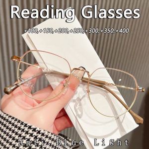 +100 to +400 Metal Frame Reading Glasses for Women Retro Anti Blue Light Presbyopia Glasses Fashion and Youthful Reading Eyeglasses for Women