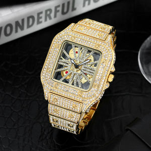 CLIBER x MISSFOX Square Watch Ice Out Diamond Hip Hop Hollow out design Men Quartz Watches Dial Waterproof Quartz WatchesNew New