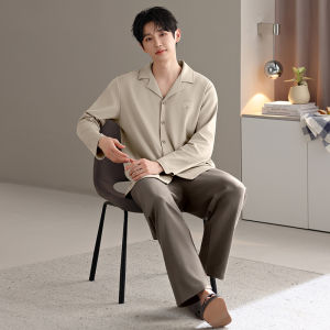 miiow | Mens Pure Cotton Sleepwear Long Sleeve Open Cardigan Home Clothes Set Spring Autumn New Style Large Size Outdoor Wearable