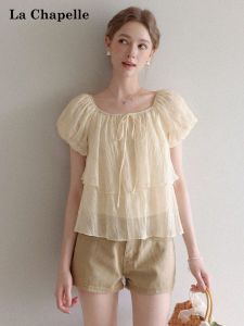 La Chapelle | French Bow Tie Sleeveless Summer U-Neck Blouse Puff Sleeves