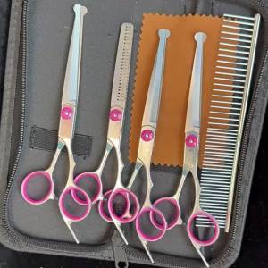 1 Set Stainless Steel Pet Grooming Scissors Set Professional Curved Straight Hair Cutting Tools for Dogs Cats Home Salon Use