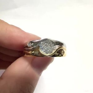 Huitan Simple Style Women Two Tone Ring for Wedding Party Versatile Daily Fashion Accessories Inlaid Shiny Round CZ Chic Jewelry