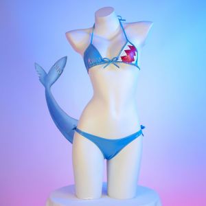 Nữ Anime Hololive Gawr Gura Trang Phục Hóa Trang Gợi Cảm Da 2 Bikini Bộ Kawaii Cá Mập Đồ Bơi Áo Ngực Và Quần Short