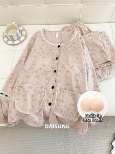 DAISONG | Bra Padded Wearable Outdoors Long Sleeve Sleepwear Set