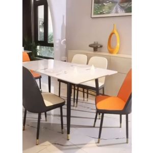 Sun🎀โต๊ะกินข้าวสไตล์นอร์ดิก ลายหินอ่อน มี3สี ท็อปทำจากไม้อัดMDF