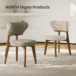 Nordic Style White Oak Wood Dining Chair Home Use Backrest Soft Padded Mid-Century Modern Simplicity Leather Handle Restaurant Chair