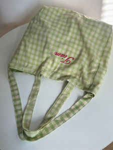 OK Original Summer Thin Canvas Bag Large Capacity Slung Crossbody Womens Lazy Loose  Kitchen Grid Cloth Bag Tote Bag