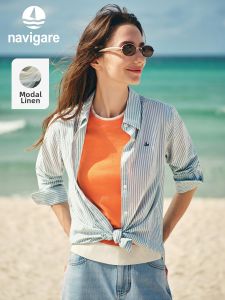 Navigare | Áo Sơ Mi Tay Dài Từ Vải Linen Cho Phụ Nữ Mùa Xuân Thu Đi Làm Có Sọc