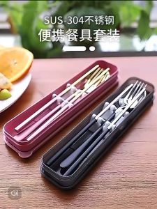 Luxury tableware set Matte 3 in 1 Chopsticks Spoon and Fork travel Creative Metal Cutlery Set 304 Stainless