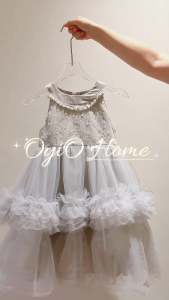 Girls Princess Dress Gray Tulle Flower Ball Gown Kids Birthday Party Dress Sleeveless Elegant Dress for Wedding Flower Girl