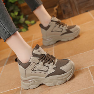 Fashionable Retro Sporty Dad Shoes for Women Thick Bottom Heightening All-Match Cross-Band Waterproof Platform Color Block