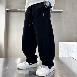 กางเกงขายาวทรงตรงสำหรับเด็กชาย ทรงเข็มขัดเอวกลาง กางเกงขายาวทรงตรงผ้าฝ้ายผสมคอตตอนสำหรับเด็กชาย