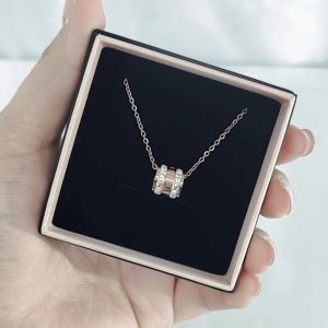 SO SEOUL Roman Numeral Rolling Barrel Diamond Simulant Cubic Zirconia Rose Gold Pendant Necklace