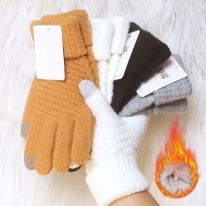 New Men Warm Full Finger Gloves Winter Touchscreen Plus Fleece Gloves Women Thicken Wool Knitted Cycling Driving Office Mitten