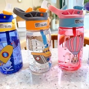 A 480ML with Straw for Kids Anti-skid and Leak Proof Spill Proof Tumbler Childrens Straw Cup Sippy Cup for Toddler Duckbill Cup Cute Bottle Water