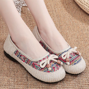 รองเท้าส้นแบนพื้นโพลียูริเทนแบบดั้งเดิมสําหรับผู้หญิงฤดูใบไม้ผลิใหม่ 2023 มาใหม่ พื้นรองเท้านุ่ม ปลายเท้ากลม