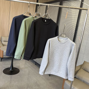 390G Air Flow Weave Washed Soft Comfortable Stretch Pure Color Classic Easiest for Match Round Neck Long Sleeve Loose Sweatshirt