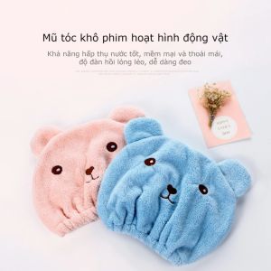 khăn làm khô tóc dạng mũ đa năng - Khăn Lau Khô Tóc - Mũ Chùm Đầu Làm Khô Tóc Hình Gấu - Mũ Trùm Đầu Làm Khô Tóc Sau Khi Tắm Vải Nhung Dày Dặn