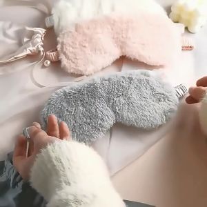 Lovely Plush Sleeping Eye Mask Sleeping Blindfold Soft Plush Masks Imitation Rabbit Hair Stitching Comfortable Shading Eye Student Sleep Mask