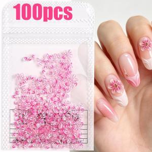 100Pcs 3D Gradient Pink Petal Nail Charms Ice Transparent Cherry Blossom Nails Art Decorations DIY Crafts Manicure Accessories 1