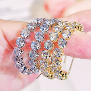 SEQUITO เครื่องประดับผู้หญิงหรูหราสีเหลืองปูพื้นสีทองการตั้งค่ารอบ AAAA เพชรสังเคราะห์สไตล์เรียบง่ายห่วงใหญ่ SE890 ของ เครื่องมือหมั่นหมาย SEQUITO ของวัสดุ พื้นฐาน