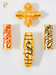 Traditional Method Sand Gold Dragon Pattern Totem Bent Tube Spacer Beads DIY Accessories Woven Hand Rope Small Accessories Women's Necklace Bracelet