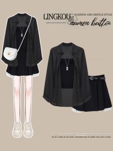 NUMEN BUTTON | Trendy Sunscreen Set Black Mini Dress and Tank Top Combo