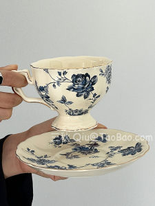 Sanqiu French Style Phnom Penh Afternoon Tea Coffee Set Suit Chinese Style Exquisite For Home with Blue and White Ceramic Cup