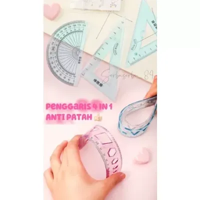 Penggaris 4 Set In1 Penggaris Busur Persegi Panjang Segitiga Elastis Anti Patah