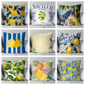 1pc Italian Amalfi Coast Lemon Pillow Cover Polyester 2D Double-Sided Print Summer Decorative Cushion Case for Sofa Bedroom