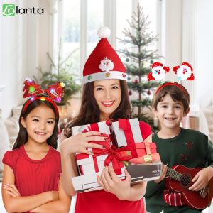 LOlanta Adult Kids Christmas Luminous Cartoon Headwears Snowman Elk Deer Santa Claus Bow Christmas Hat Hair Hoop Accessore For Christmas Partys