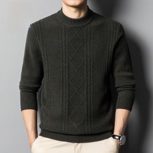 ROMON | Lormen Mens Knitted Sweater Thickened Round Neck Woolen Base Layer Shirt Fashionable Winter Casual Slim Fit Long Sleeve Top