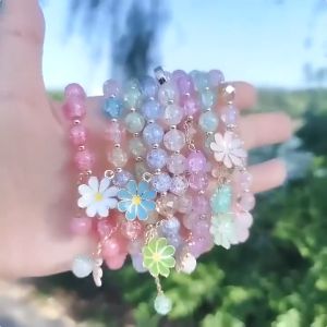 Gelang Aesthetic Daisy Rumbai Bunga Kristal Wanita - Crystal Daisy Flower Tassel Bracelet