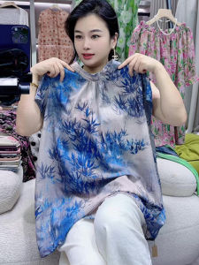 UYFY | Áo sơ mi tay ngắn in họa tiết phong cách Trung Hoa cổ điển dành cho nữ mùa hè 2025 Áo sơ mi công sở cao cấp đa năng cho mọi dáng người