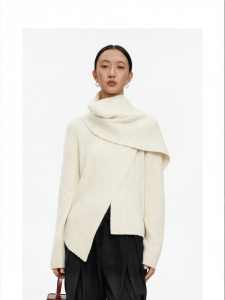Wool Blend Asymmetric Wide Scarf Neck Sweater