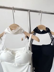 Halter Padded Camisole Top Women Summer Outer Wear Slim Short Girl Lace Top ins