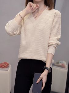 Áo Len Dệt Kim Dáng Rộng Cổ Chữ V Thêu Cỡ Lớn Cho Nữ Mùa Thu Đông Thường Ngày Màu Trơn Áo Len Cardigan Thoải Mái Phong Cách Hàn Quốc