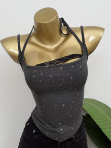 Áo Ba Lỗ Không Tay Ngắn Ren Gợi Cảm Mùa Hè 2025 Áo Ba Lỗ Không Tay Cổ Chữ V Hở Lưng Cổ Chữ V Thiết Kế Xếp Ly Thời Trang Công Sở