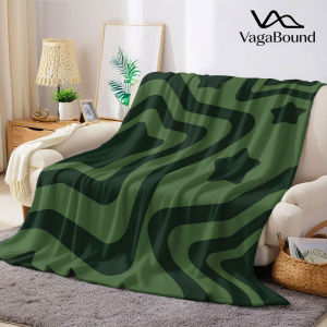 Retro Layer Green Star Abstract Flannel Blanket Warm Soft Halloween Christmas Decorative Couch Warm Cozy All-Season Gift