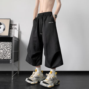Loose Fit Ice Silk Casual Pants Mens Summer Thin Quick Dry Seven-Foot Shorts Straight Leg Elastic Waist Youth Fashion Brand