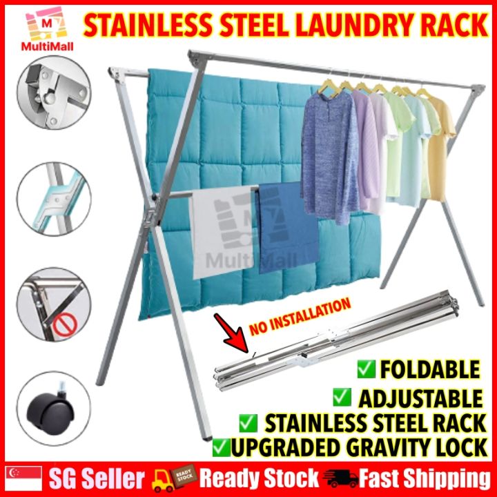 (SG Seller) Stainless Steel Extendable Drying Rack Foldable Laundry