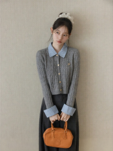 Cantonstory | Áo Sweater Len Mỏng Phong Cách Học Đường Màu Xám