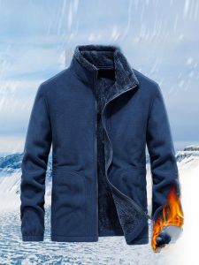 ROMON | Lormen Mens Cardigan Sweatshirt Thickened Fleece Stand Collar Outdoor Jacket Spring Autumn Winter New Style Warmth Outerwear