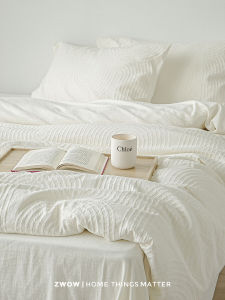 Zwow Luxury Pure Cotton Floral Embroidery White Bedding Set Duvet Cover Bedding Accessories Four-Piece Set Nordic Style