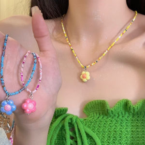 🔥🔥Roman Holiday Colorful Tulip Flower Bead Necklace Women Niche Dopamine Collarbone Chain Sweet Cool Style Accessory