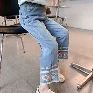 Girls Autumn Fashionable Casual Jeans New Style Spring Autumn Kids Denim Pants Trendy Long Trousers for Little Girls