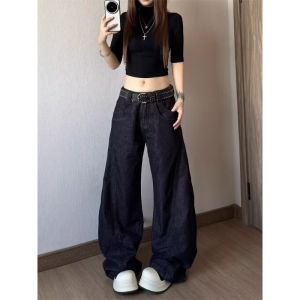 Loose Jeans Womens Jeans Spring Collection Black Vintage Wide Leg High Waist Comfort Fit Flowy Straight Cut Long Pant