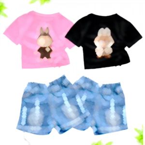 SETELAN CELANA JEANS PENDEK ANAK KAOS SERUT LABUBU