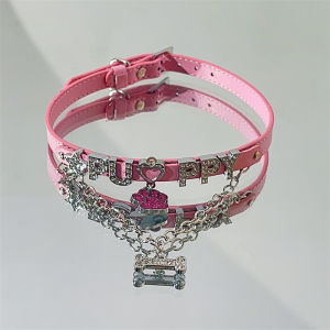 Sweet And Cool Pink Dopaamine Chocker Necklace Womens Fashion Jewelry Trendy Alloy Embedded Artificial Gem Neck Chain